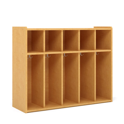 5-Section Wall Locker with Cubbies 46" Wide - Maple - Tot Mate 5-Section Wall Locker with Cubbies 46" Wide - Maple - Tot Mate