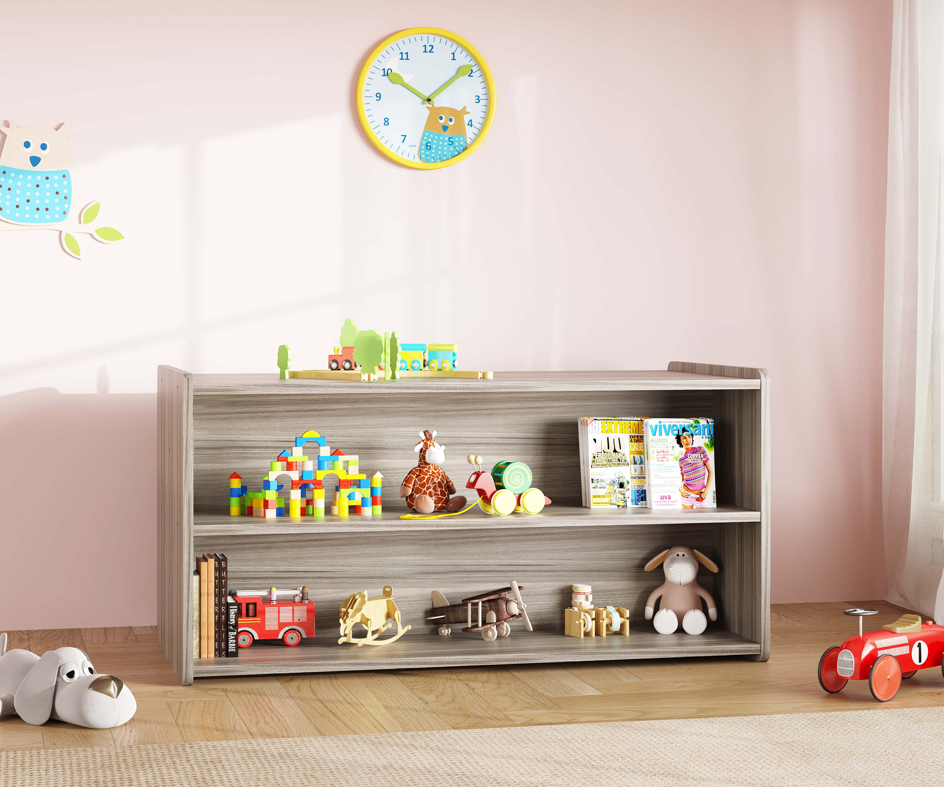 Toddler Shelf Storage - Double Sided 46" Wide Daycare Shelf - Tot Mate Toddler Shelf Storage - Double Sided 46" Wide Daycare Shelf - Tot Mate