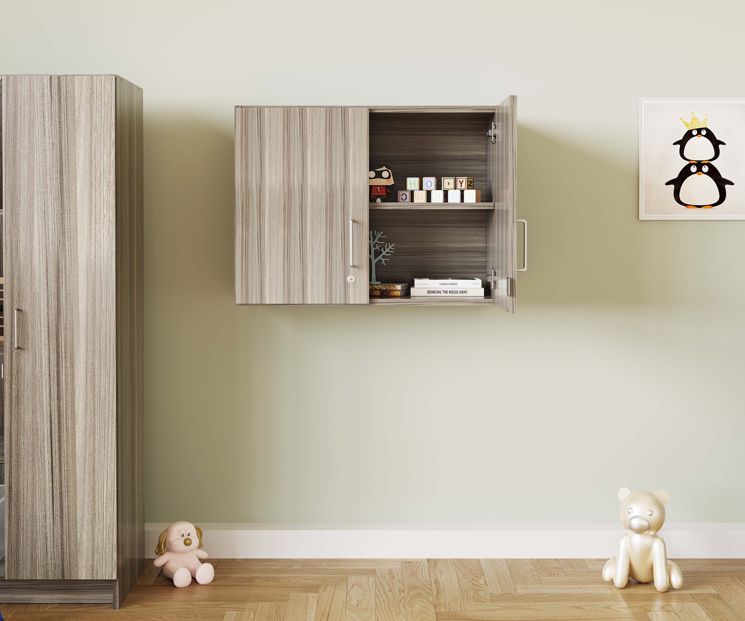 2-Shelf Small Wall Cabinet in Elm - Tot Mate Teacher Storage 2-Shelf Small Wall Cabinet in Elm - Tot Mate Teacher Storage