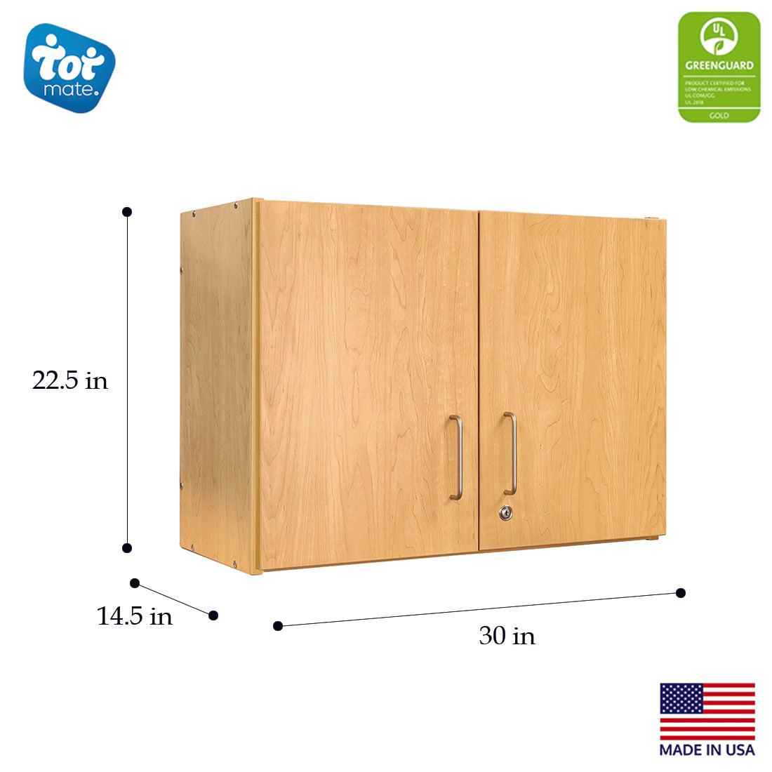 2-Shelf Small Wall Cabinet in Maple - Dimensions - Tot Mate Teacher Storage 2-Shelf Small Wall Cabinet in Maple - Dimensions - Tot Mate Teacher Storage