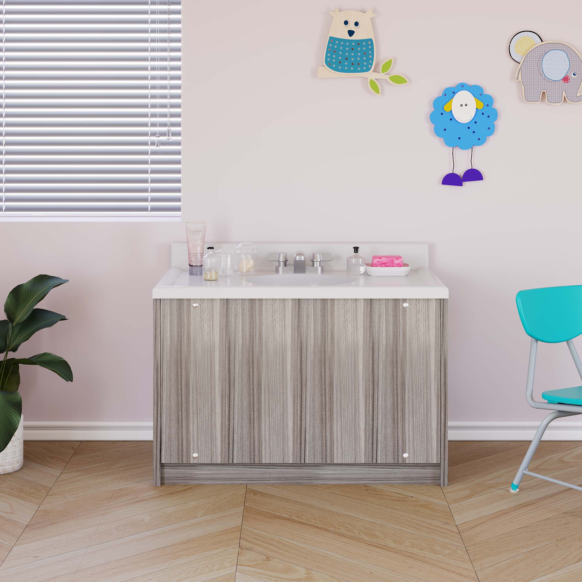 Single Floor Mount Kids Vanity with Sink 31" Wide - Elm - Tot Mate Single Floor Mount Kids Vanity with Sink 31" Wide - Elm - Tot Mate