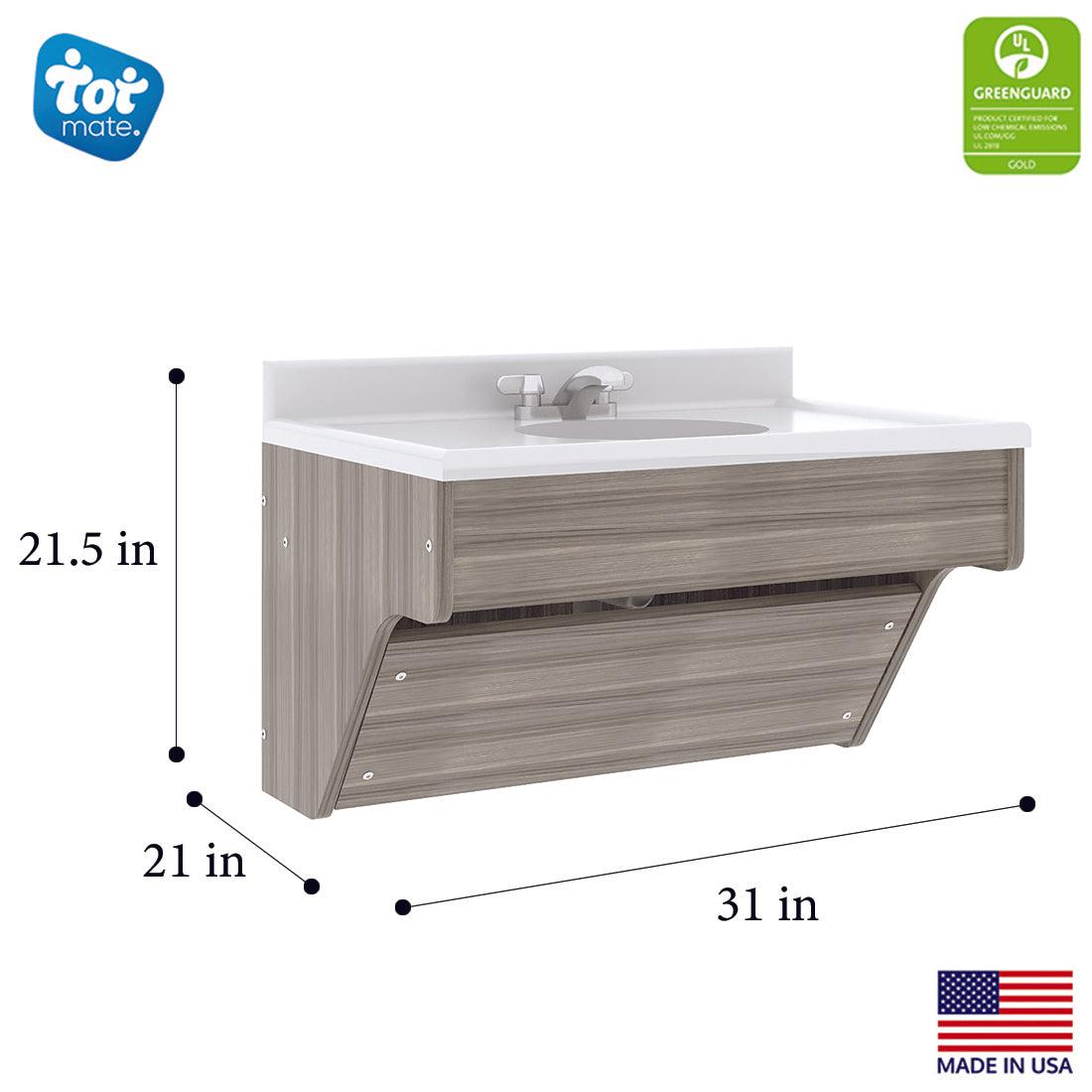 Kids' Wall Vanity Sink - 31" Wide - Shadow Elm - Dimensions - Daycare & Classroom Sinks - Tot Mate Kids' Wall Vanity Sink - 31" Wide - Shadow Elm - Dimensions - Daycare & Classroom Sinks - Tot Mate