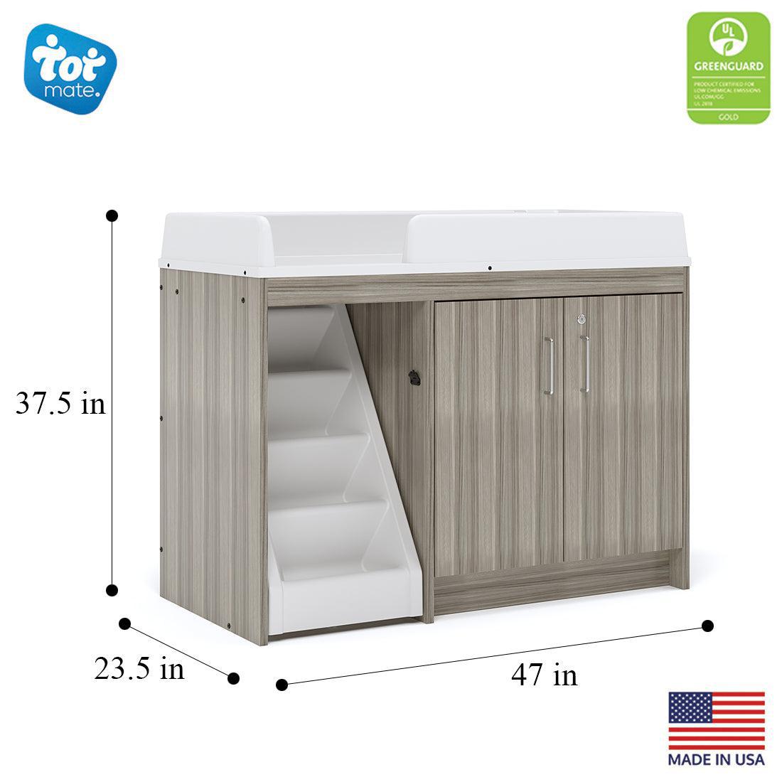 Walkup Toddler Changing Table with Stairs - Grey - Dimensions - Tot Mate Daycare Furniture Walkup Toddler Changing Table with Stairs - Grey - Dimensions - Tot Mate Daycare Furniture