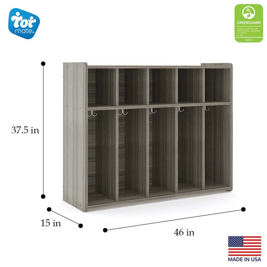 5-Section Wall Locker with Cubbies 46" Wide - Shadow Elm - Dimensions - Tot Mate 5-Section Wall Locker with Cubbies 46" Wide - Shadow Elm - Dimensions - Tot Mate