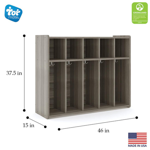5-Section Wall Locker with Cubbies 46" Wide - Shadow Elm - Dimensions - Tot Mate 5-Section Wall Locker with Cubbies 46" Wide - Shadow Elm - Dimensions - Tot Mate