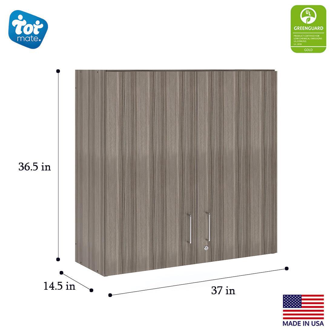 Large Wall Mounted Classroom Storage Cabinet - Elm - Dimensions - Tot Mate Large Wall Mounted Classroom Storage Cabinet - Elm - Dimensions - Tot Mate