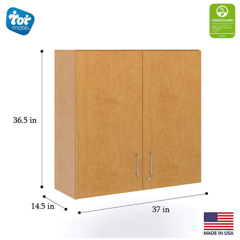 Large Wall Mounted Classroom Storage Cabinet - Maple - Dimensions - Tot Mate Large Wall Mounted Classroom Storage Cabinet - Maple - Dimensions - Tot Mate