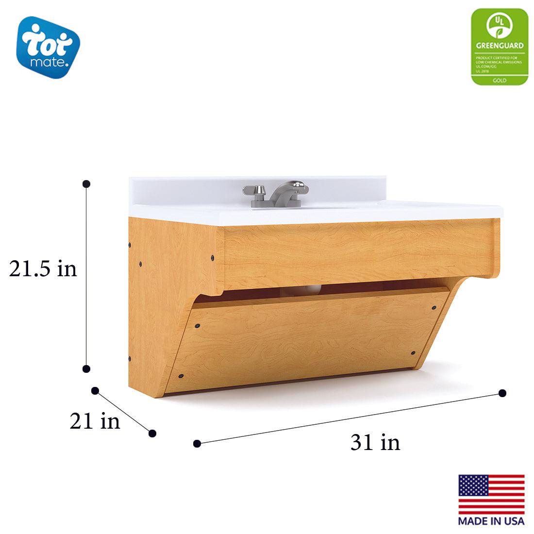 Kids' Wall Vanity Sink - 31" Wide - Maple - Dimensions - Daycare & Classroom Sinks - Tot Mate Kids' Wall Vanity Sink - 31" Wide - Maple - Dimensions - Daycare & Classroom Sinks - Tot Mate