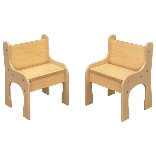 A pair of maple wood, child size chairs.