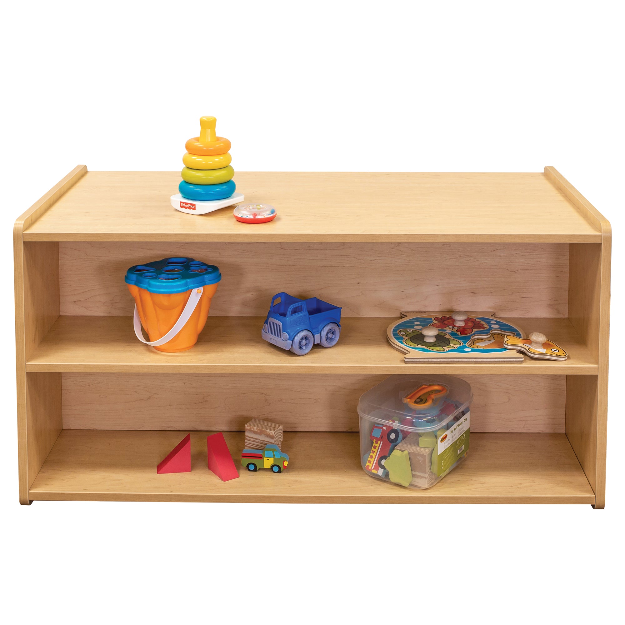 Toddler Shelf Storage - Double Sided Toddler Bookshelf 46" Wide - Maple - Tot Mate Daycare Furniture Toddler Shelf Storage - Double Sided Toddler Bookshelf 46" Wide - Maple - Tot Mate Daycare Furniture