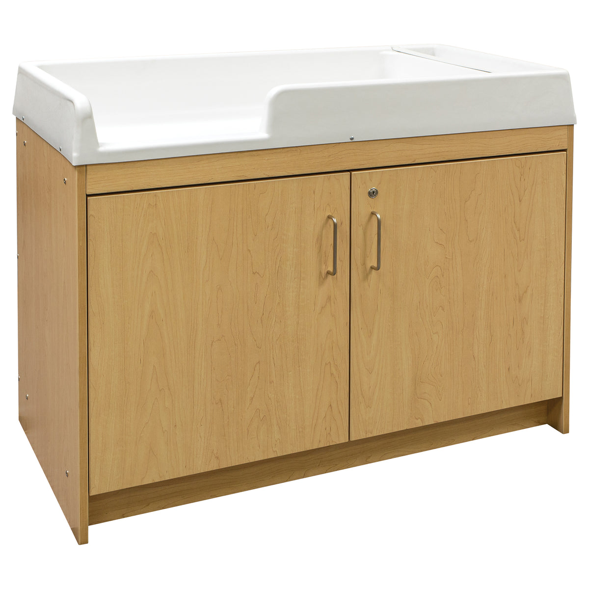 Infant Changing Table With Maple Wood Lockable Doors.