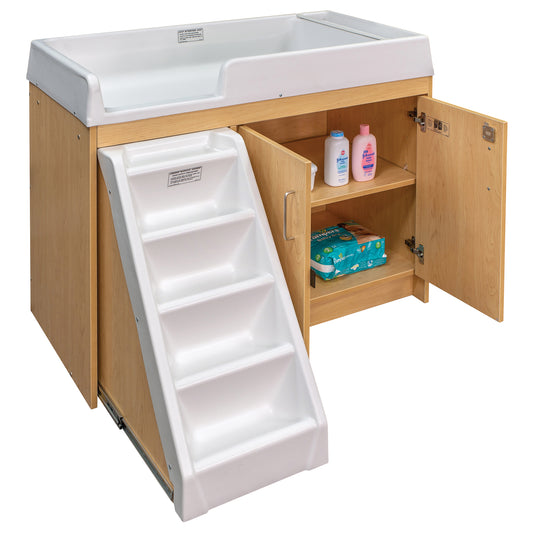 Walkup Toddler Changing Table with Stairs and storage cabinet with changing supplies - Tot Mate Daycare Furniture