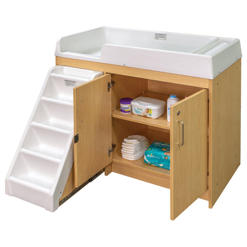 Walkup Toddler Changing Table with Stairs - roll-out steps - Tot Mate Daycare Furniture Walkup Toddler Changing Table with Stairs - roll-out steps - Tot Mate Daycare Furniture