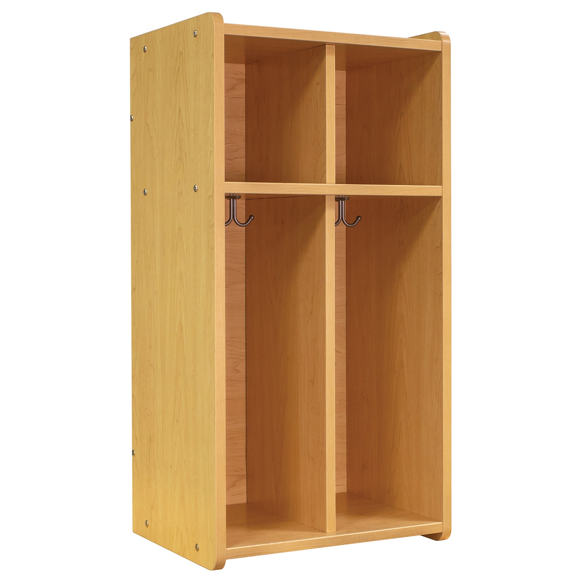 Two Section Wall Locker Storage With Cubbie Hooks For Young Children. Two Section Wall Locker Storage With Cubbie Hooks For Young Children.