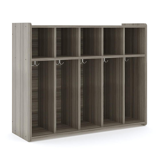 5-Section Wall Mounted Locker with Cubbies - Shadow Elm - Tot Mate