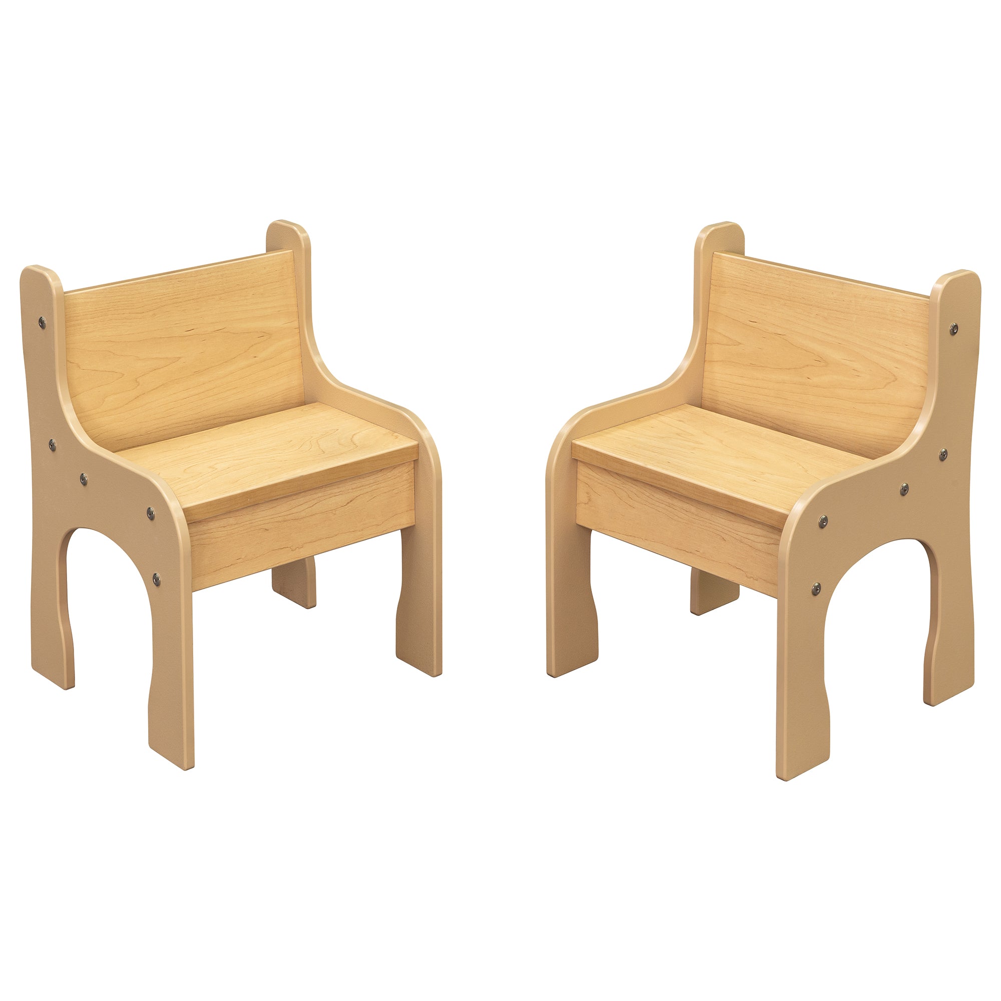 A pair of maple wood, child size chairs.