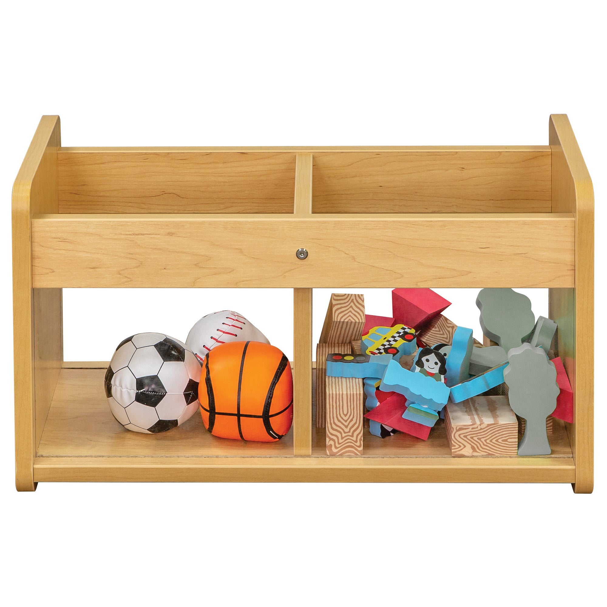 book and toy storage with open compartments from the top.