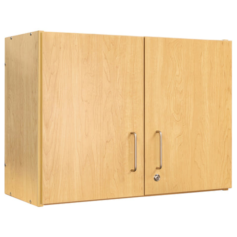 Two Level Classroom Wall Cabinet with Silver Metal Handles.