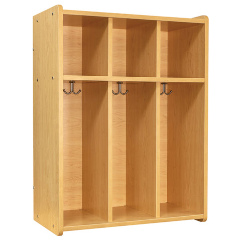 Three Section Young Student Wall Locker with Sturdy Cubbies and Hooks.