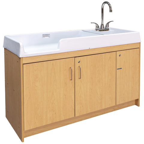 Infant Changing Table With Sink and Three Lockable Maple Wooden Doors.