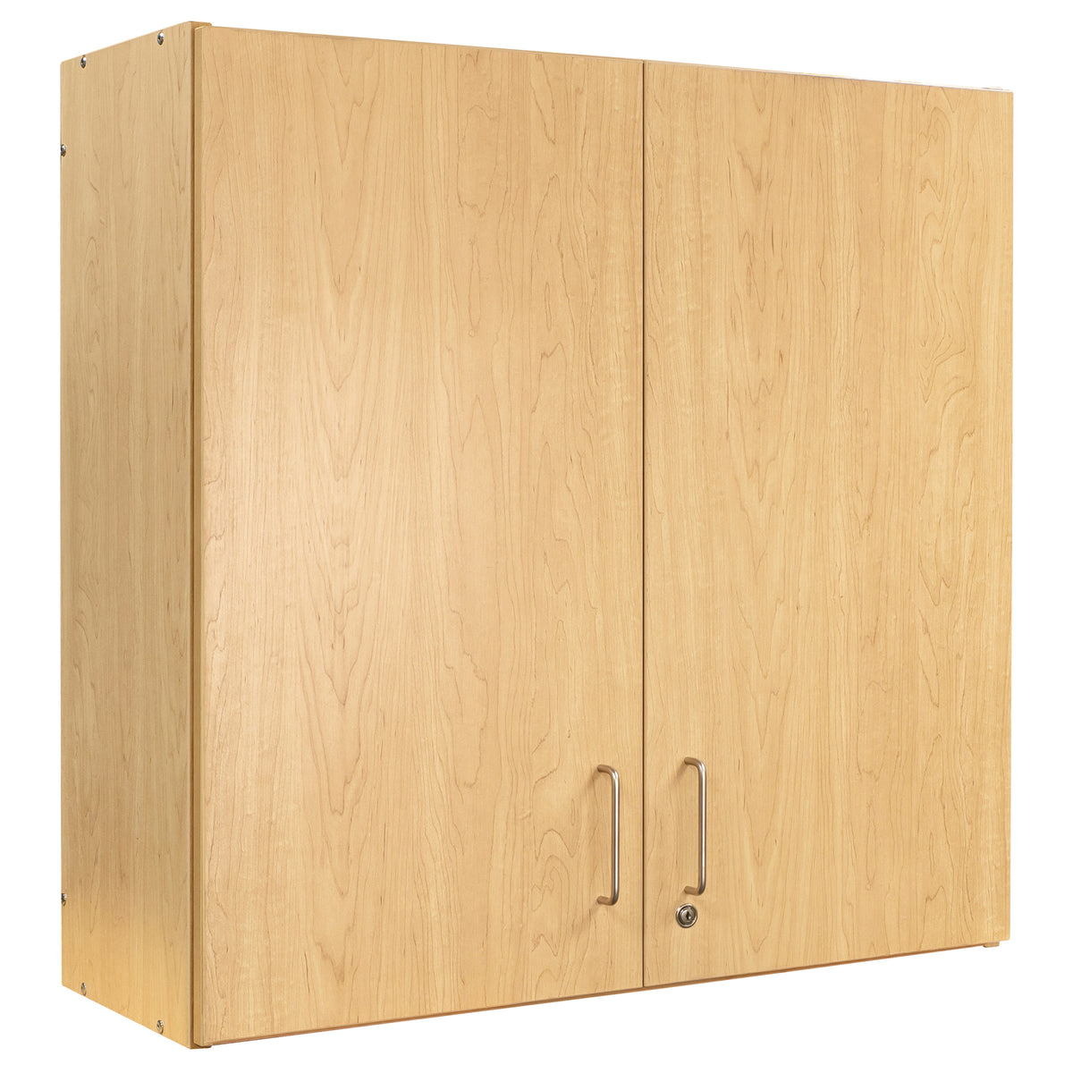 Four compartment Classroom Maple Wood Wall Cabinet with Silver Metal Handles